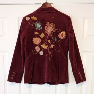 91% Cotton Vintage Cabi Red Embroidered Floral Velvet Whimsigoth 90s Blazer